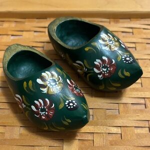 Holland Handicraft Hand-Painted Green Wooden Clogs